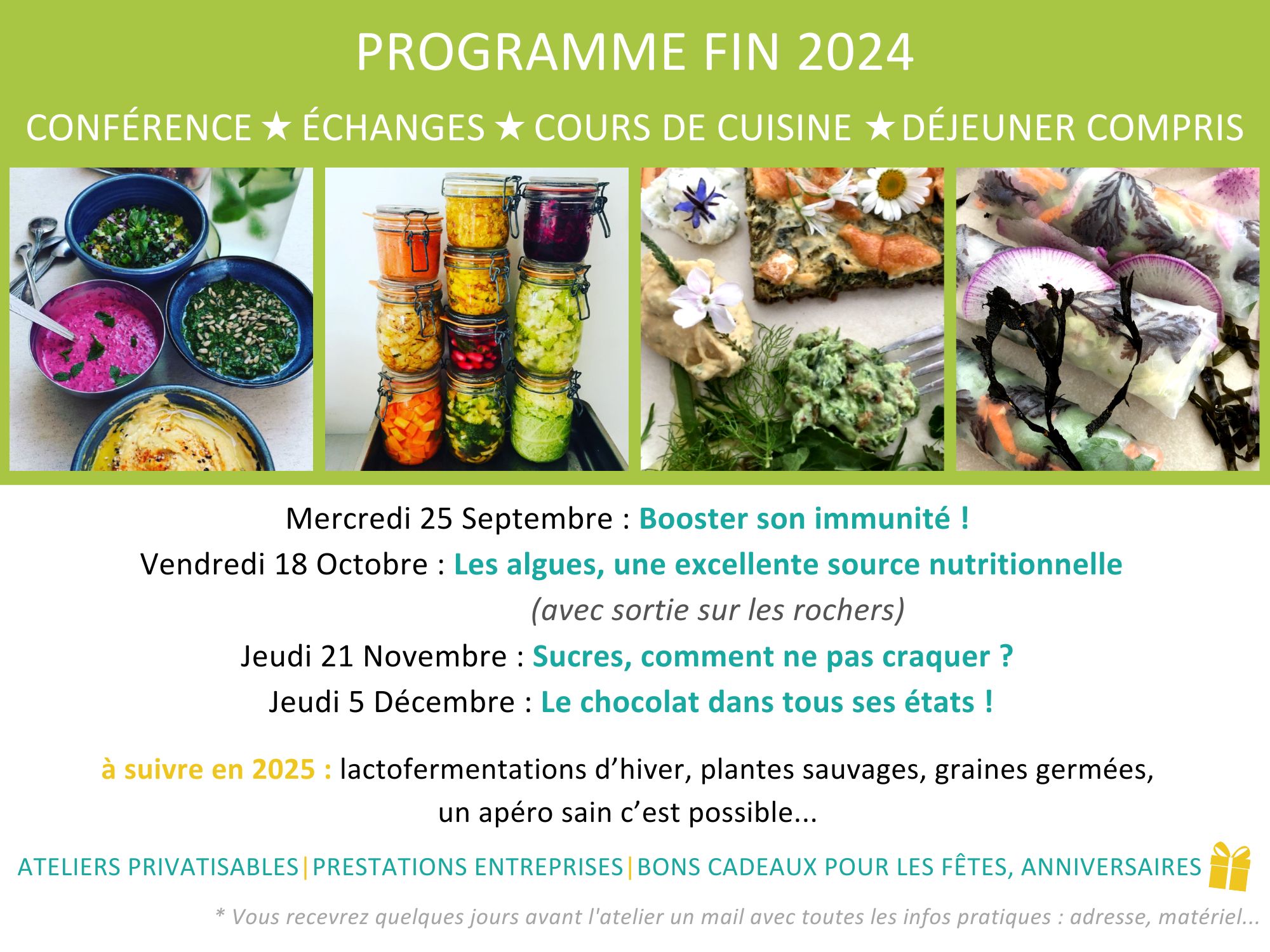 Programme ateliers cuisine santé et naturo à Pornic juin à décembre 2024