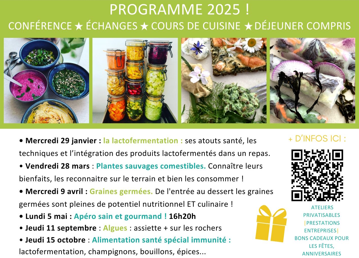 Programme ateliers cuisine santé et naturo à Pornic juin à décembre 2024